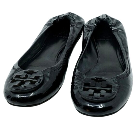 TORY BURCH~Reva Logo~BALLET FLATS~Black Patent Leather Shoes~SIZE 7.5 - Picture 2 of 6